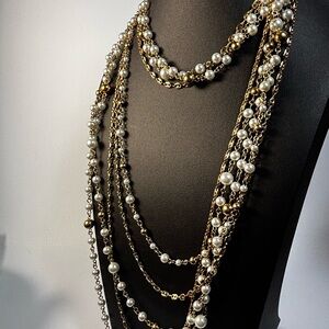 Huge Multi Layer Pearl Rhinestone Necklace from Celebrity Designer Nikki Chu